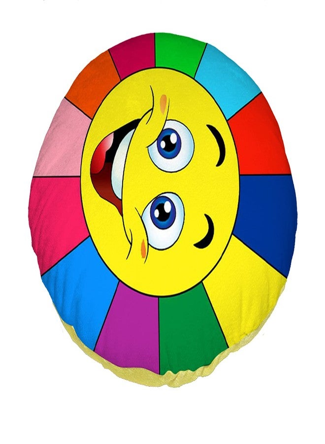 DREAMVIO Velvet Round Shape Fabric Printed Soft Plush Filled Cushions/Pillow - 14X14 Inch, Design 12 (Yellow) - Image 2